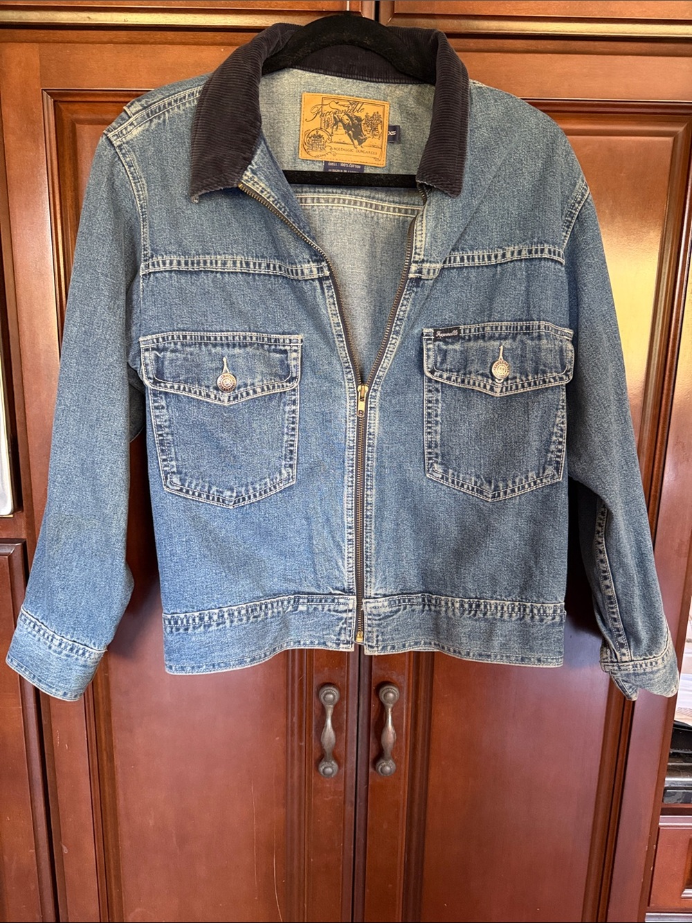 Faconnable Blue Denim Jacket with Dark Corduroy Collar